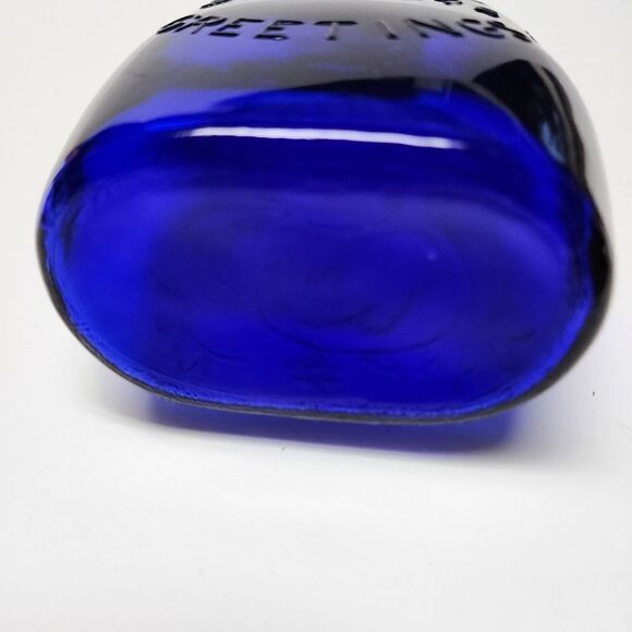 Cobalt Blue Glass Seasons Greetings Bottle w/3 French Hens 1972 - Picture 8 of 8